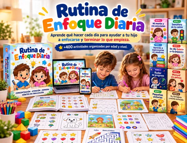 Todo lo que tu hijo necesita para un futuro brillante en un solo pack: 400 Actividades Rutina de Enfoque Diaria y 8 bonos
